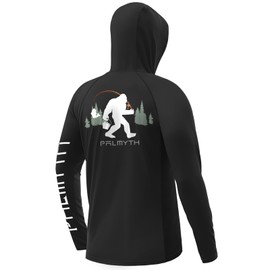 Palmyth Fishing Shirts for Men UPF 50+ Sun Protection Hoodie Long Sleeve with UV Vented Neck Gaiter Black Bigfoot Bucket Large