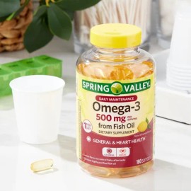 Omega-3 500 mg con 180 cápsulas blandas con sabor a limón - Spring Valley Lemon Flavor