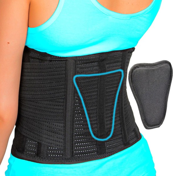 AVESTON Back Brace for Lower Back Pain Relief 6 ribs Belt with Lumbar Pad Support for Men/Women Light Thin Orthopedic Rigid Adjustable Brace Herniated Disc - Circumference 32 – 39" Around Belly