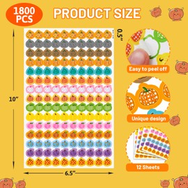 Ceiba Tree Pumpkin Stickers 1800Pcs Mini Fall Pumpkin Stickers for Kids 15 Design Reward Behavior Chart Incentive Charts Planner Classroom Teacher Supplies Autumn Thanksgiving Party Favors