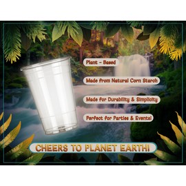 Hippie & Squatch's Tree Chuggers Plant Based Clear Cold Cups 16 oz - 100 Count - Plastic Alternative Cups for Parties & Events - Made from Natural Corn Starch