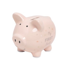 Kate & Milo Mini Ceramic Piggy Bank, Newborn Nursery Décor, Baby Girl Keepsake Gift, My First Bank, Pink Rainbows and Stars