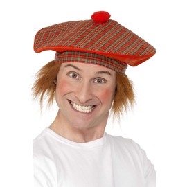 Smiffys Adult Men’s Tartan Scottish Hat with Red Hair,Red, One Size,Tam-O-Shanter, 5020570990537