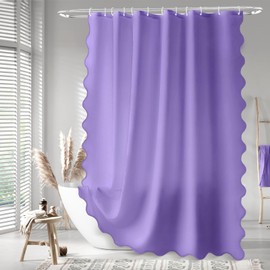 Seasonwood Purple Scalloped Shower Curtain 72 x 72 Inches, Modern Elegant Cloth Shower Curtain Aesthetic Bathroom Decor, Purple