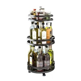 Rotating Spice Rack Organiser, 3 Tier Turntable Spice Rack Made of Carbon Steel, 360° Rotating Organiser, Kitchen Spice Rack for Spice Jars, Spice Bottle, Black