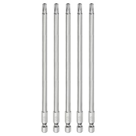 HARFINGTON 5pcs T27 Security Torx Bit 1/4" Hex Shank 6" Long S2 Steel Magnetic Tamper Resistant Star Bits Screwdriver Torx Head with Hole for Driver Drill Bits Remove Fastening Screws