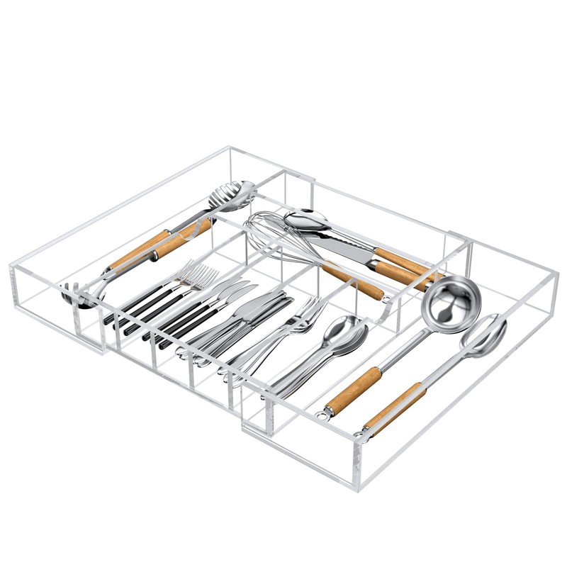 NIUBEE Expandable Kitchen Drawer Organizer for Flatware and Utensils,Clear Acrylic