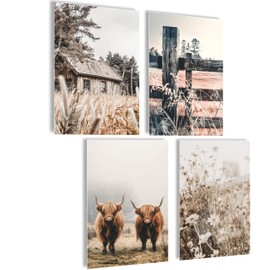 Kitchen Decorative Wall Picture Sayings Poster Set with Picture Frame A4 (Highland Cow Picture, 4 x A4 | Without Frame)
