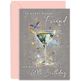 Old English Co. 60th Birthday Card for Female Friend - Age 60 - Special Friend Birthday - Cocktail Design - Contemporary Female Birthday Card for Her - Sixtieth Female Birthday Card | Blank Inside