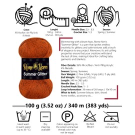 Rome Yarn Summer Glitter | Summer Glitter Yarn | Silk Effect | 100 g | 340 m | 96% Microfiber, 4% Metallic Polyester | Acrylic Yarn | Anti-Pilling | Hand Knitting Yarn (3, 834)