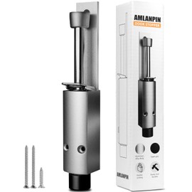 Door Stop - Heavy Duty Spring Loaded Step Down Push On Door Holder/Stopper - Foot Operated Door Holder for Outdoor and Commercial Use (1, Silver)