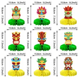 9 PCS Tiki Hawaiian Luau Honeycomb Table Centerpiece Decorations Double Sided Summer Tropical Tiki Table Honeycomb Centerpieces for Tiki Hawaii Luau Theme Beach Party Centerpieces Supplies