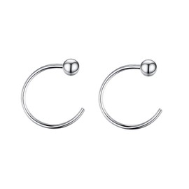 Minimalist 2mm Ball Tiny Half Hoop Earrings Sterling Silver Fashion Black Huggie Cuff Hoops Cartilage Tragus Piercing Nose Rings Studs for Women Men (White Gold)