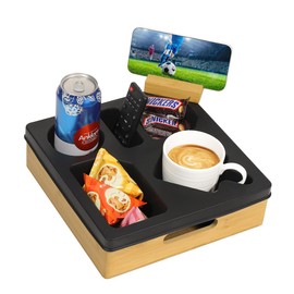 Kssiaz Couch Cup Holder Tray, Sofa Cup Holder with Rotatable Phone Holder, Couch Caddy for Bed Sofa Organizer, Waterproof Anti-Spill Cup Holder for Snacks Beverage Remote, Black