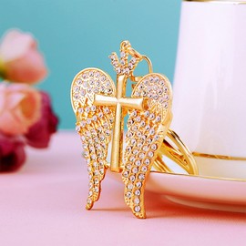 Gold Angel Wings and Cross Keychain - Sparkling Rhinestone Christian Keyring with Crown Detail for Bag, Car, or Keys - Unique Religious Gift for Men & Women (Angel Wings Cross keychain)