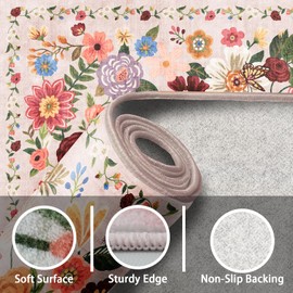 Rug for Hallways Kitchen Rug 2x6, Non Slip Washable Rugs with Rubber Backing Soft Floral Carpet Runner for Hallways, Kitchen, Laundry, Bedroom, Bathroom (2 x 6, Beige-Pink Garden)
