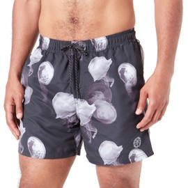 JACK & JONES Men's Jpstfiji Jjswim Core Swimming Shorts, Black/Detail: White Jellyfish, S