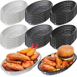 Beeveer 36 Pcs Plastic Fast Food Restaurant Baskets Fast Food Snack Baskets Plastic Oval Serving Tray for Hot Dogs Burgers Sandwiches Chips (Gradient Gray)