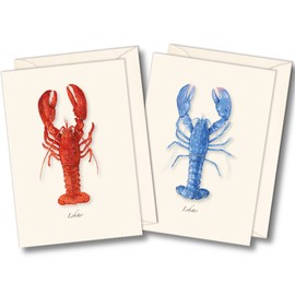 Earth Sky + Water - Lobster Assortment Notecard Set - 8 Blank Cards with Envelopes (4 each of 2 styles)