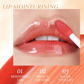 4 Color Tinted Lip Oil, Moisturizing Crystal Jelly Lipstick, Lip Plumper Lipgloss, Long Lasting Shimmer Plumping Lip Gloss For Women and Teenage Girl