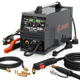 GZ GUOZHI 160A Mig Welder, 110V/220V Dual Voltage 6 in 1 Stick Welder/Gas Mig/Gasless Flux Core Mig/Lift TIG/Spot Welding/Spool Gun Multi-Process Welding Machine (US Connector)