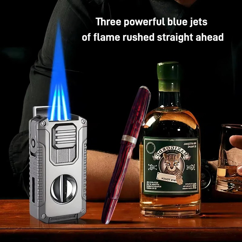 NINSI 5-in-1 Butane Torch Lighter, Windproof Triple Blue Flames, Adjustable