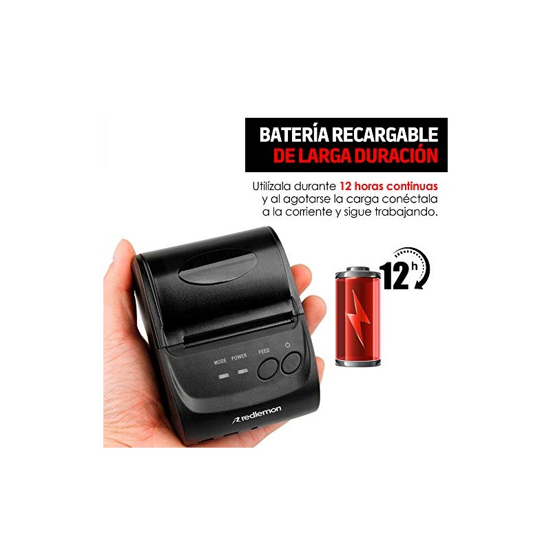 Redlemon Impresora Trmica Porttil Mini con Conexin Bluetooth Inalmbrica, para