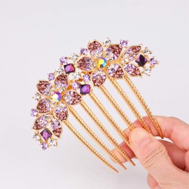 Women's Hair Comb with Inlaid Flowers and Rhinestones, Bridal Hair Accessories Hair Side Comb for Girls Gift (Purple)