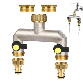almaio Hose Splitter 2 Way, Double tap Connector 3/4" inch, Extended Handle with 3/4" inch to 1/2" tap Connection, for Yard, Washing Machine, Dishwasher, Garden Hose