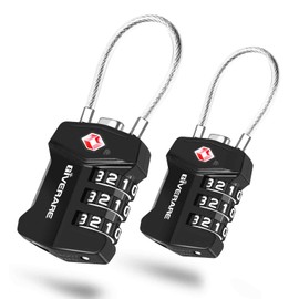 2 Pack TSA Approved Travel Luggage Locks, Cable Combination Lock Alloy, Metal Keyless 3-Digit Padlocks, Weatherproof TSA Accepted Padlock for Gym Locker, Golf Bag Case, Backpack, Black-by GIVERARE