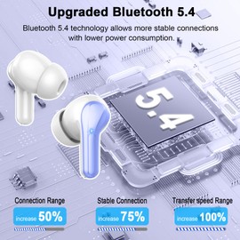 Wireless Earbuds, Bluetooth 5.4 Headphones HiFi Stereo, in Ear Earbuds with 4 ENC Noise Cancelling Mic, IP7 Waterproof Sport Wireless Ear Buds, 45H Playtime Earphones with LED Display, USB-C Charging