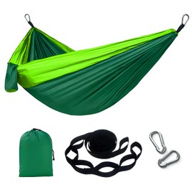 Portable Hammock and Travel Lightweight Backpacking Hammock Swing with Stainless Steel Clip and Tree Straps for Camping Hiking Backyard Lounging Outdoor Hammock (Green+Green)