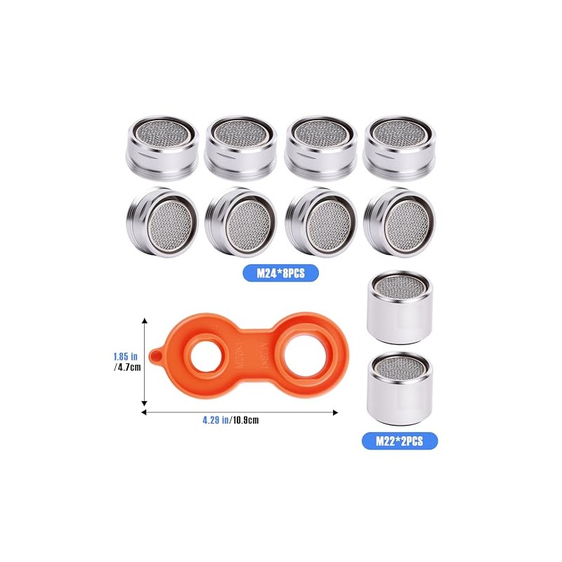 Kitchen Faucet Aerator Replacement, Anti-Splash with Multi-Size Wrench, 10 Pack