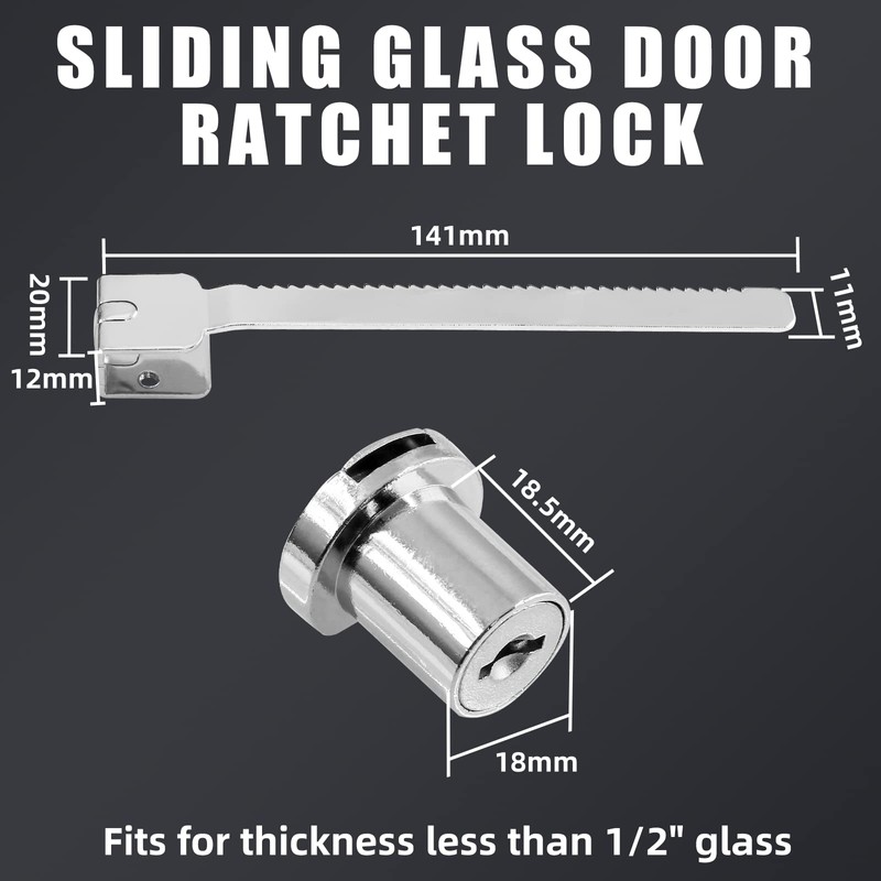 Luomorgo 1 Pc Sliding Glass Door Ratchet Lock, Keyed Alike