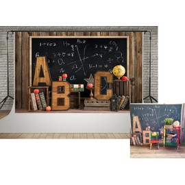 Kate 7x5ft Fabric Welcome Back to School Backdrop for Photography Black Chalkboard Globe Book Backgrounds Wood Wall and ABC Decoration Students Photocall Backdrop