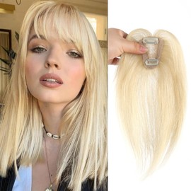 Ainimiu Clip in Bangs, Hair Toppers for Women 100% Real Human Hair, Hair Extensions 360° 3D Cover Fake Bangs for Women