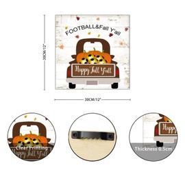 Football & Fall Y'allbrown Truck Pumpkin Wooden Signs Maple Leaves Plaque Harvest Thanksgiving Farmhouse Woodshop Garage Wall Decor For Bedroom Living Room Office Home Wall Housewarming Gift 12x12in