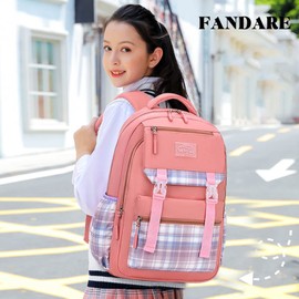 FANDARE Backpack for Kids, Cute Girls, Large Capacity, Compatible with A4, Night Reflection, Chest Belt, Anti-Theft, Lightweight, For School Commutes, Elementary School Students, Middle School
