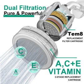 Tem8 Luxury Filtered Shower Head Set with Wireless Temperature Display, Dual Filtration Showerhead Filter, High Put Shower Filter for Hard Water with 3 Replaceable Tem8 Cartridges, Chrome