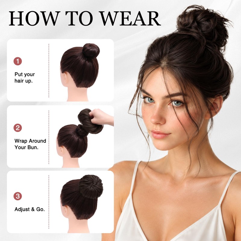 2PCS Messy Bun Hair Piece for Women, Small Donut Bun