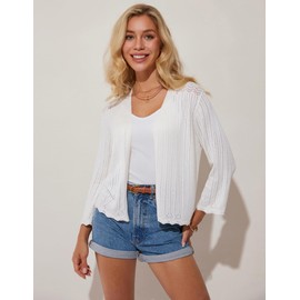 GRACE KARIN Women’s Short Sleeve Cardigan for Summer Elegant Casual Soft Open Front Cropped Cardigans White XL