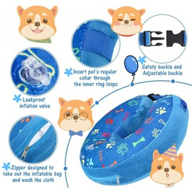 LittleBean Inflatable Neck Collar Dog Cat Protective Collar for Pets Dog Collar Lick Protection for Recovery After Surgery or Wounds (Blue Claws, Neck: 7 - 10 inches) S)