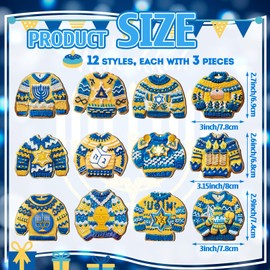 Qunclay 36 Pcs Hanukkah Ornaments Ugly Sweater Wooden Hanging Ornament Chanukah Tree Ornament Jewish Star of David Menorah Dreidel Wood Pendant Hanukkah Decorations for Home Christmas Tree Party Decor