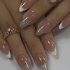 Hkanlre Nude French Medium Fake Almond Nails Tips Press on