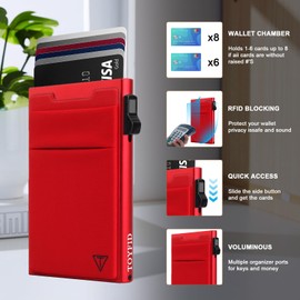 TOYFID Slim Wallet for Men - Pop Up Card Holder Wallet,Minimalist Business Wallet,Credit Card Wallet with Money Pocket,Metal Card Case Wallet,RFID Blocking,Can Hold 6 Credit Cards