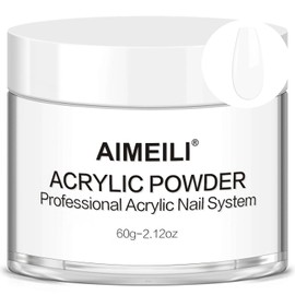 AIMEILI Acrylic Nail Powder 60g White Acrylic Powder for Acrylic Nail Art 3D Nail Carving French Nail Extension