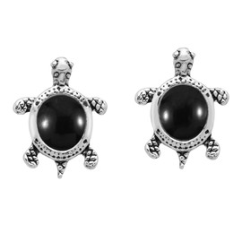 AeraVida Cute Little Turtle Simulated Black Onyx .925 Sterling Silver Stud Earrings | Turtle Earrings for Women Sterling Silver | Black Onyx Stud Earrings | Sea Turtle Stud Earrings