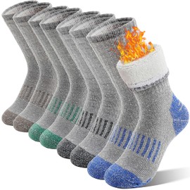 Sandsuced Kids Merino Wool Walking Socks Girls Boys Winter Thermal Warm Cosy Hiking Boot Thick Cushion Gift Stocking Fillers Socks 4 Pairs(Grey/Blue/Green/Brown,8-12 Years)