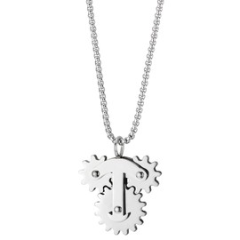Mens Steampunk Gears Mechanic Pendant Necklace, Stainless Steel Polished, 30 inches Wheat Chain（CA）