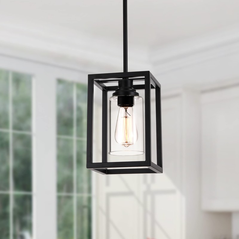 Kitchen Pendant Lighting Over Island, 1-Light Matte Black Farmhouse Pendant